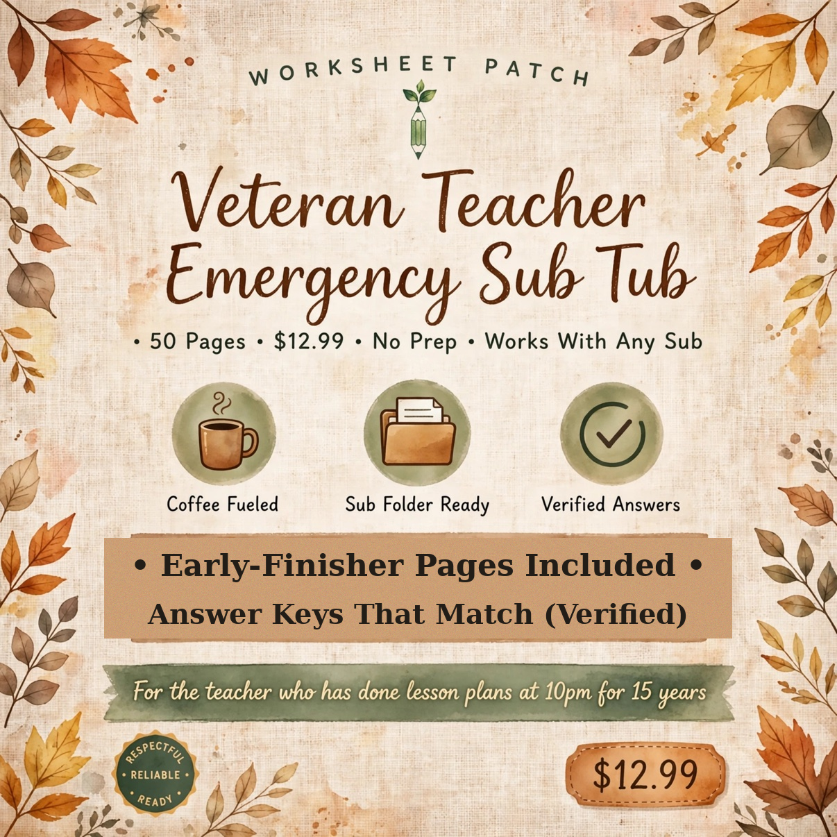 Veteran Teacher Emergency Sub Tub cover
