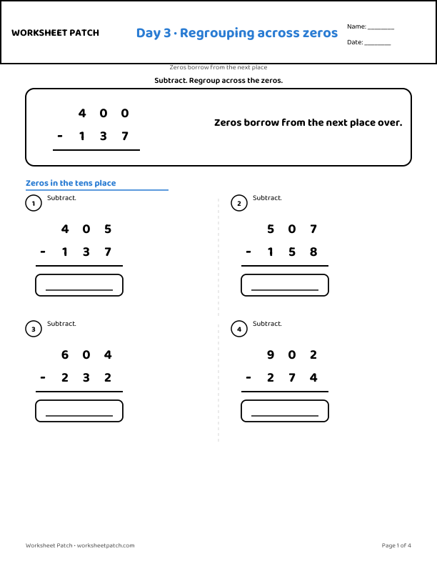 Day 3 worksheet — sample page from the package