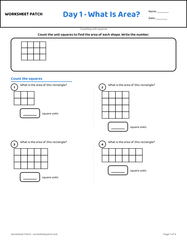 Day 1 worksheet — sample page from the package