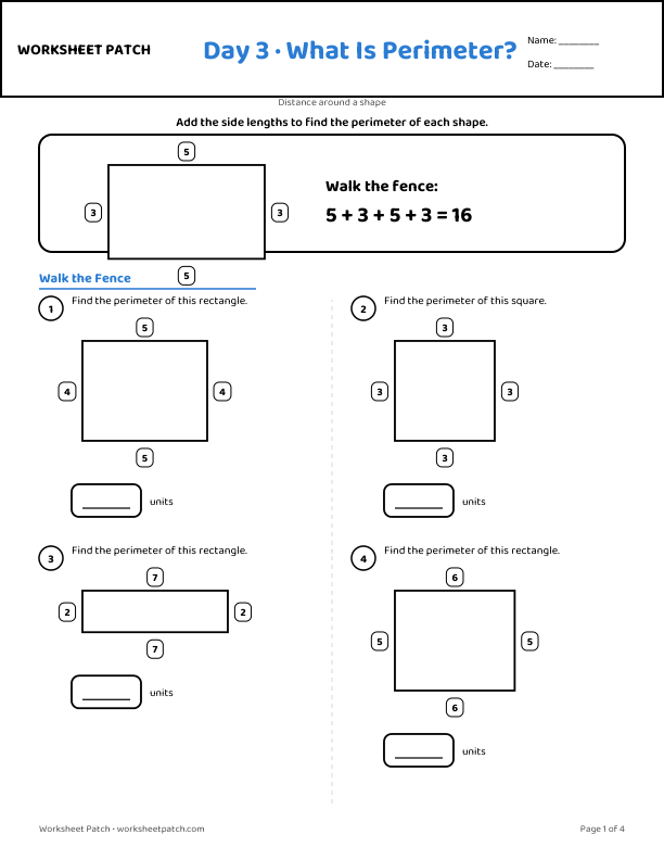 Day 3 worksheet — sample page from the package