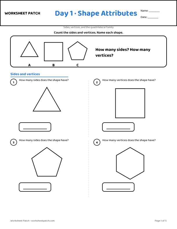 Geometry · Day 1 worksheet — sample page from the package