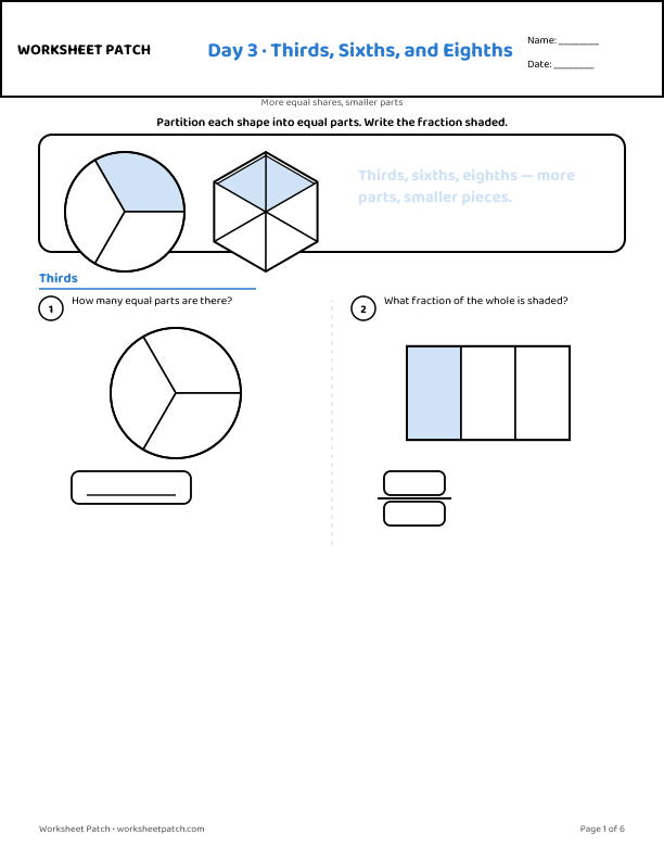 Day 3 worksheet — sample page from the package