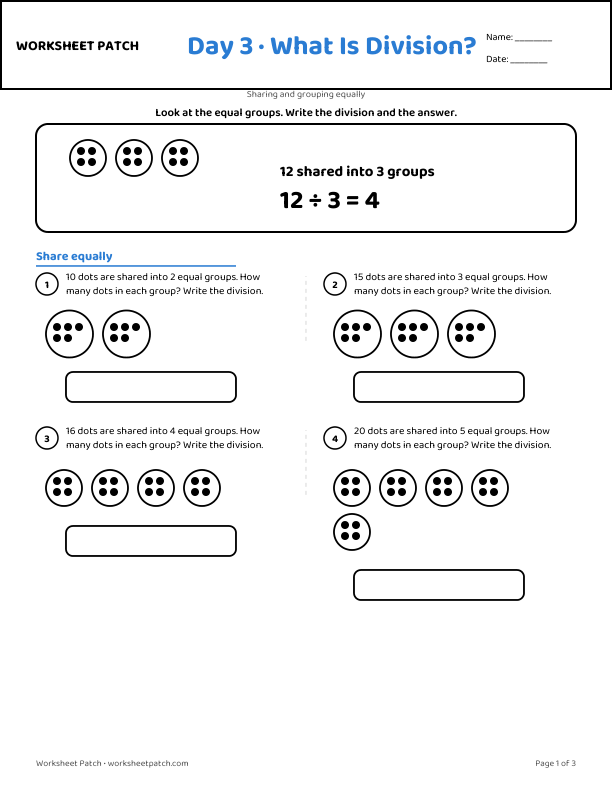 Day 3 worksheet — sample page from the package