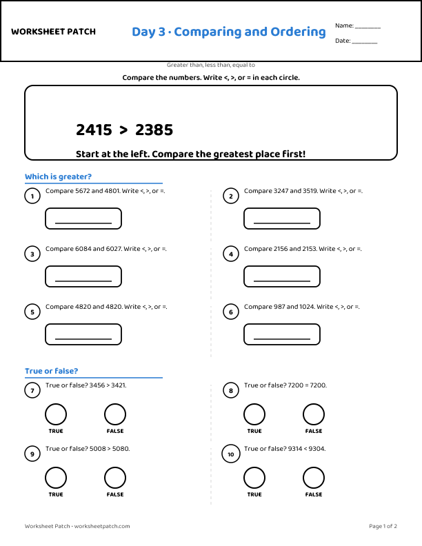 Day 3 worksheet — sample page from the package