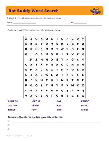 Bat Buddy Word Search