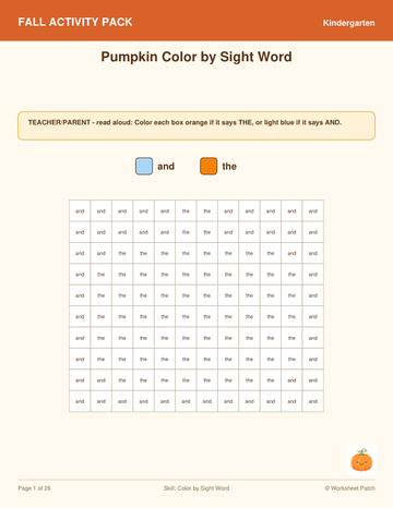 Pumpkin Color by Sight Word