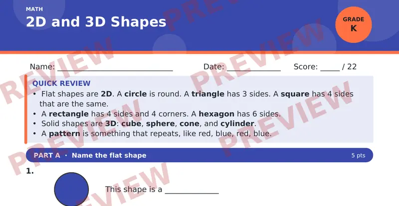 Page 1 preview of 2D and 3D Shapes