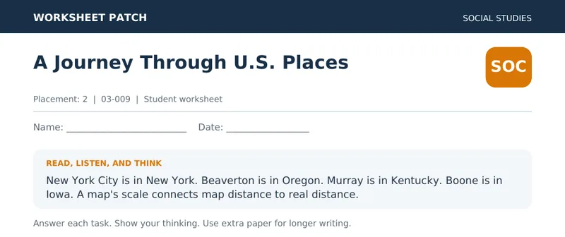 Page 1 preview of A Journey Through U.S. Places