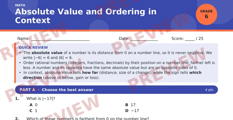 Page 1 preview of Absolute Value and Ordering in Context
