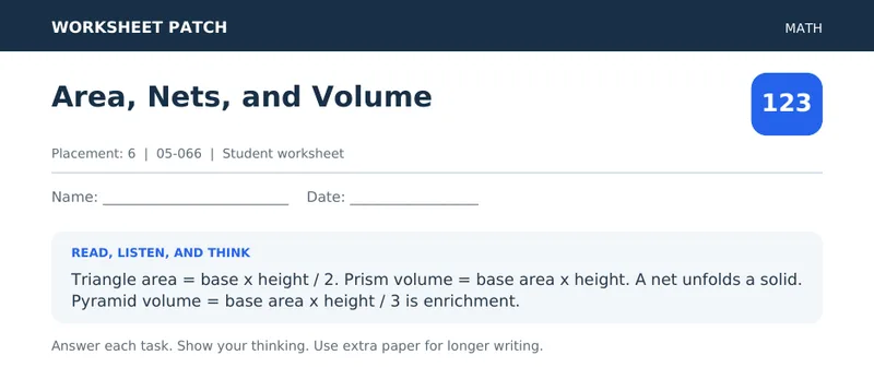 Page 1 preview of Area, Nets, and Volume