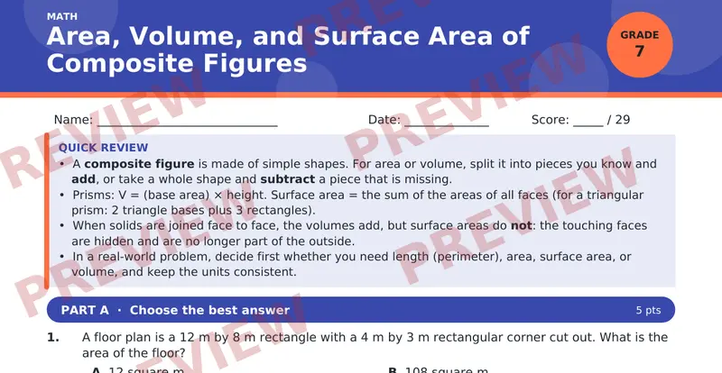 Page 1 preview of Area, Volume, and Surface Area of Composite Figures