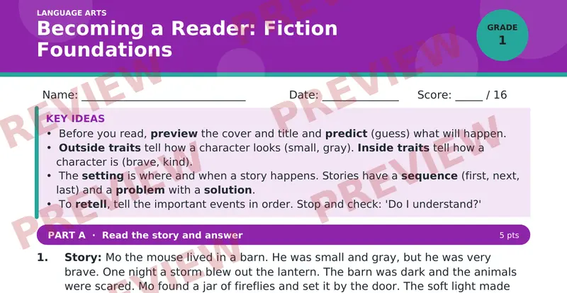 Page 1 preview of Becoming a Reader: Fiction Foundations