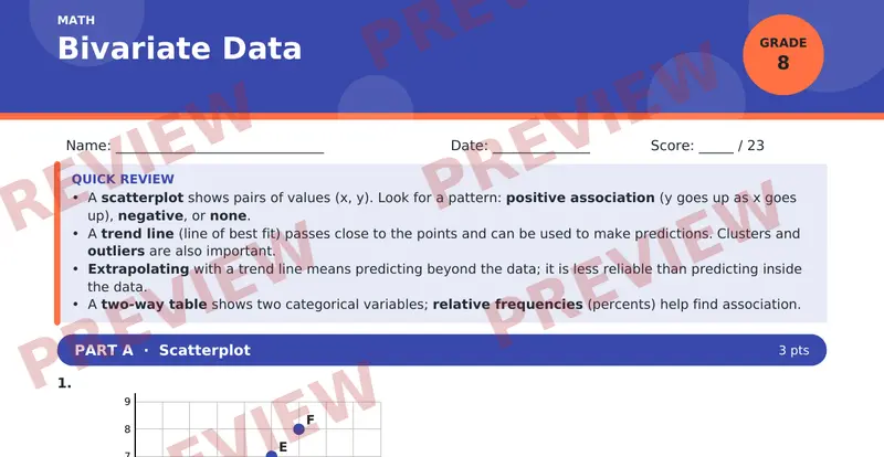 Page 1 preview of Bivariate Data