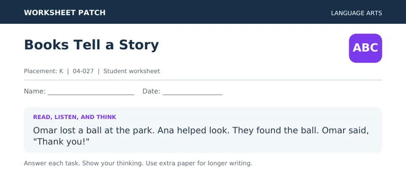 Page 1 preview of Books Tell a Story — Grade K: Omar and Ana