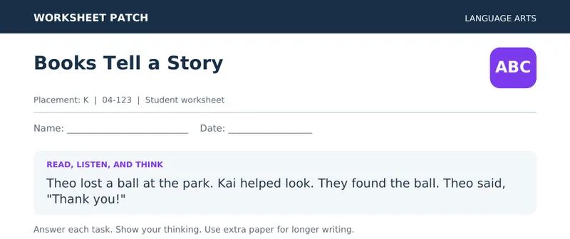 Page 1 preview of Books Tell a Story — Grade K: Theo and Kai