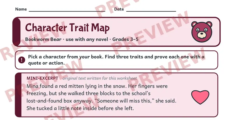 Page 1 preview of Bookworm Bear's Novel Studies