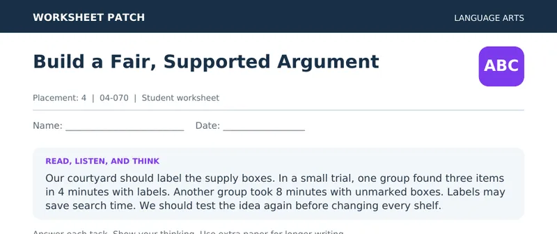 Page 1 preview of Build a Fair, Supported Argument — Grade 4
