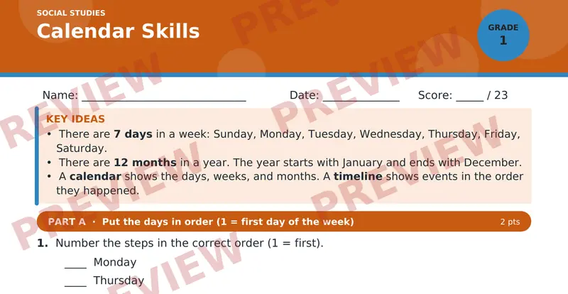 Page 1 preview of Calendar Skills