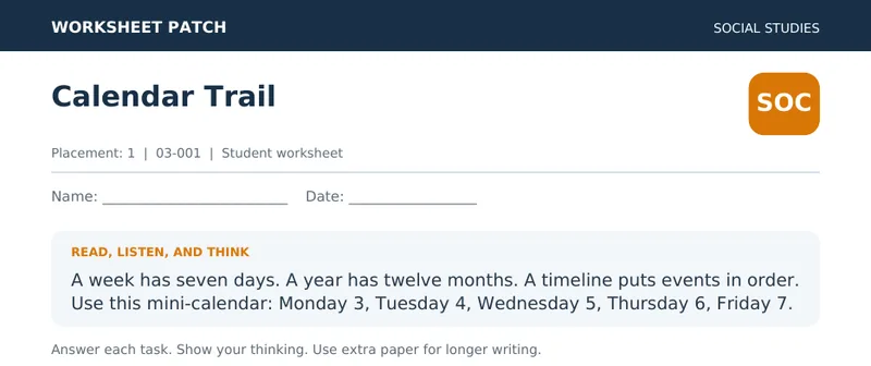 Page 1 preview of Calendar Trail