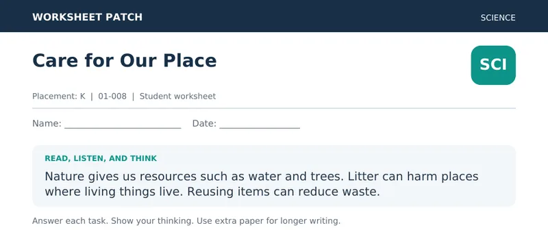 Page 1 preview of Care for Our Place
