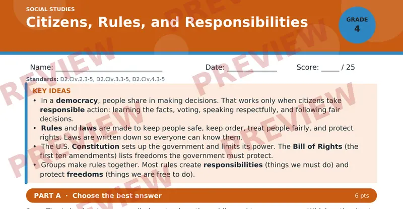 Page 1 preview of Citizens, Rules, and Responsibilities