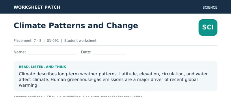 Page 1 preview of Climate Patterns and Change
