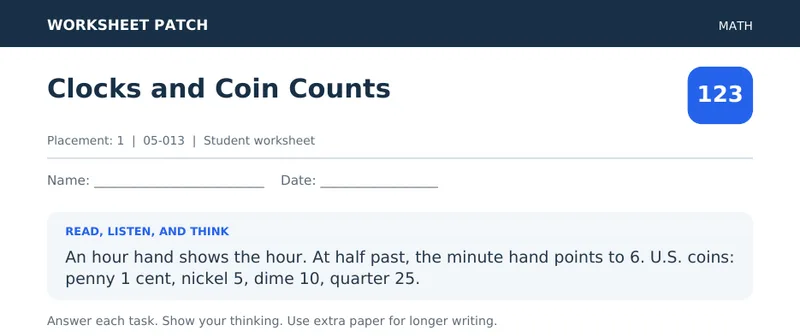 Page 1 preview of Clocks and Coin Counts