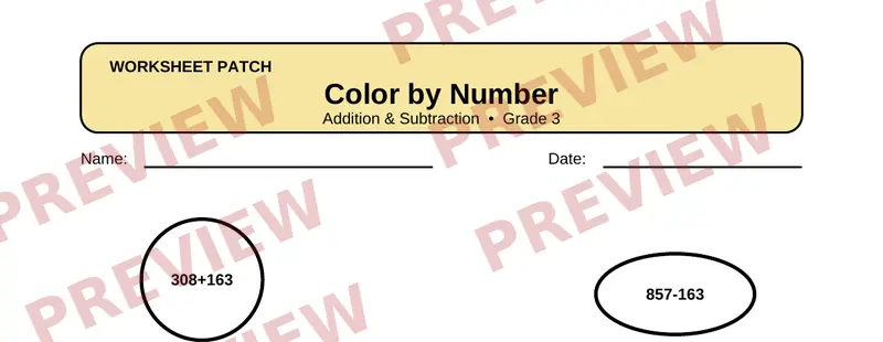 Partial preview of Color by Number: Addition & Subtraction
