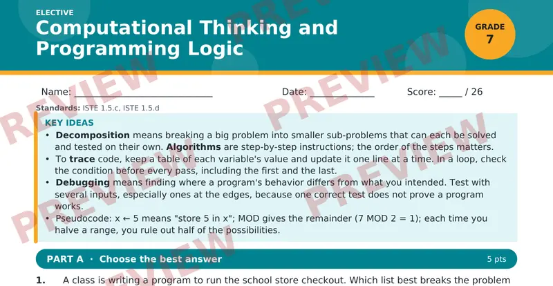 Page 1 preview of Computational Thinking and Programming Logic