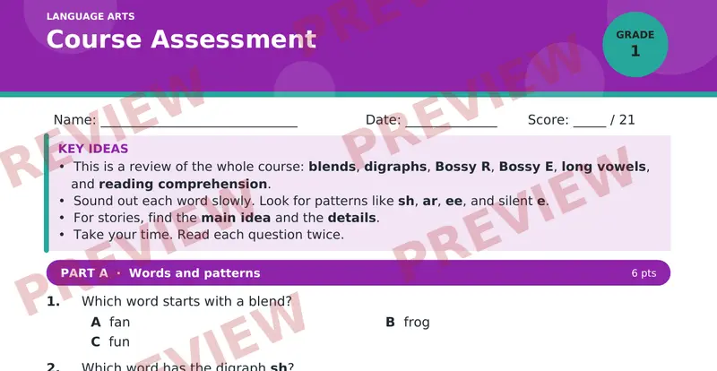 Page 1 preview of Course Assessment — Grade 1