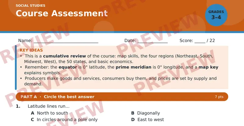 Page 1 preview of Course Assessment — Grade 3 - 4