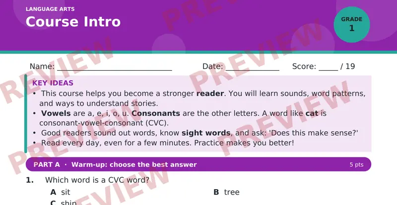 Page 1 preview of Course Intro — Grade 1