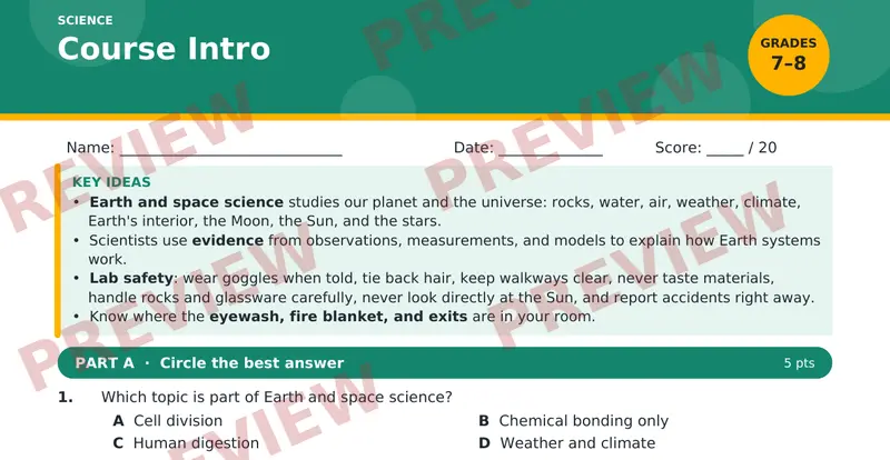 Page 1 preview of Course Intro — Grade 7 - 8