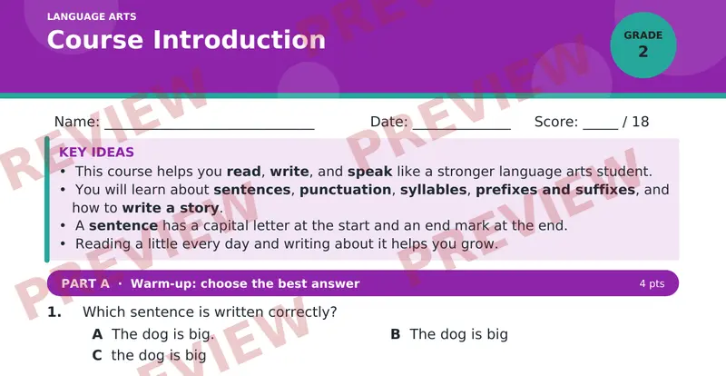 Page 1 preview of Course Introduction — Grade 2