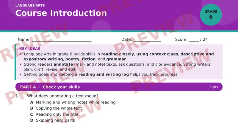 Page 1 preview of Course Introduction — Grade 6