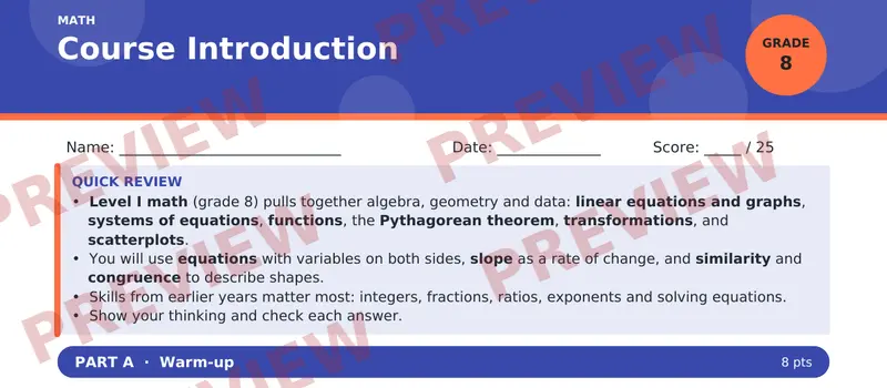 Page 1 preview of Course Introduction — Grade 8