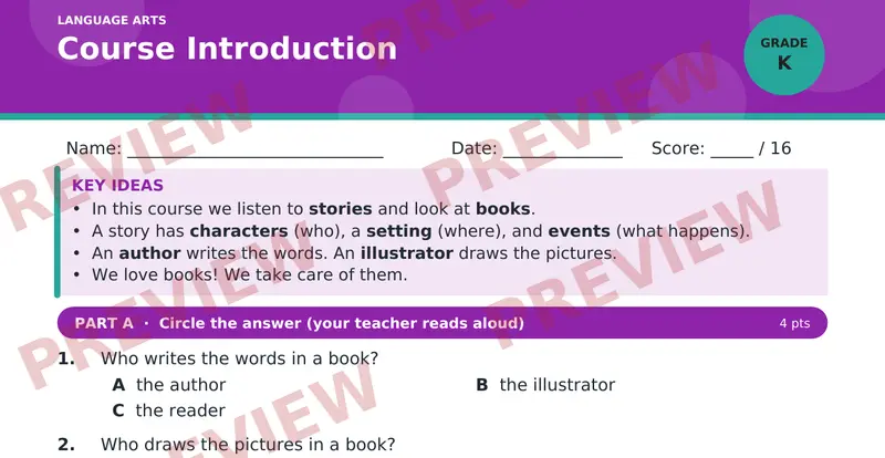 Page 1 preview of Course Introduction — Grade K