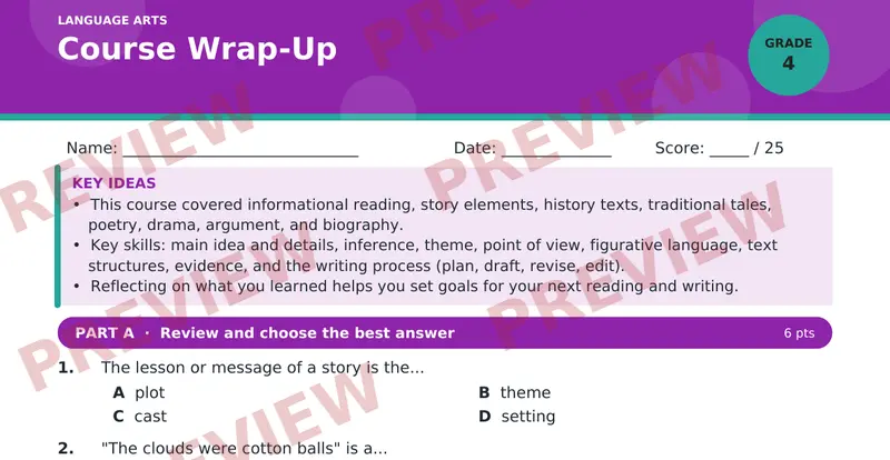 Page 1 preview of Course Wrap-Up — Grade 4