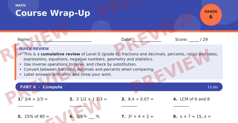 Page 1 preview of Course Wrap-Up — Grade 6