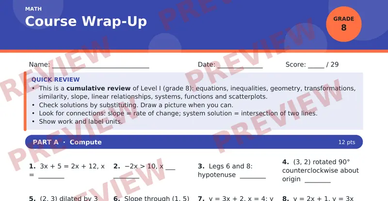 Page 1 preview of Course Wrap-Up — Grade 8: Math
