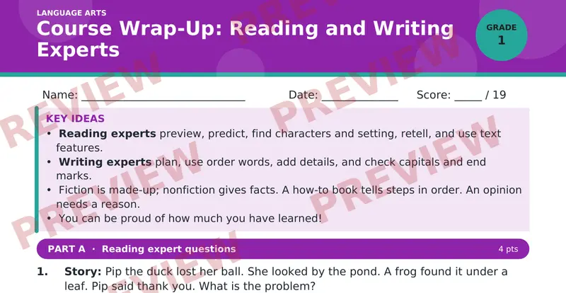 Page 1 preview of Course Wrap-Up: Reading and Writing Experts