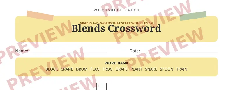 Partial preview of Consonant Blends Crossword Puzzle