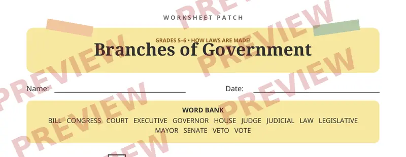 First page preview of Branches of Government Crossword Puzzle