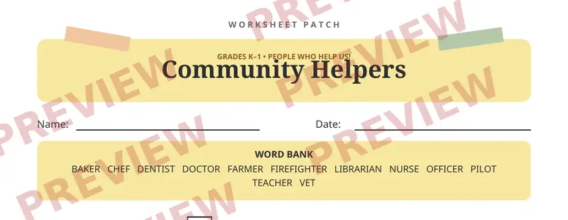 Partial preview of Community Helpers Crossword Puzzle