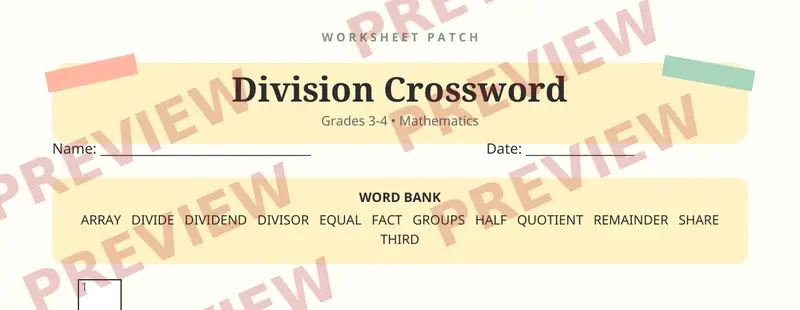 Partial preview of Division Crossword Puzzle