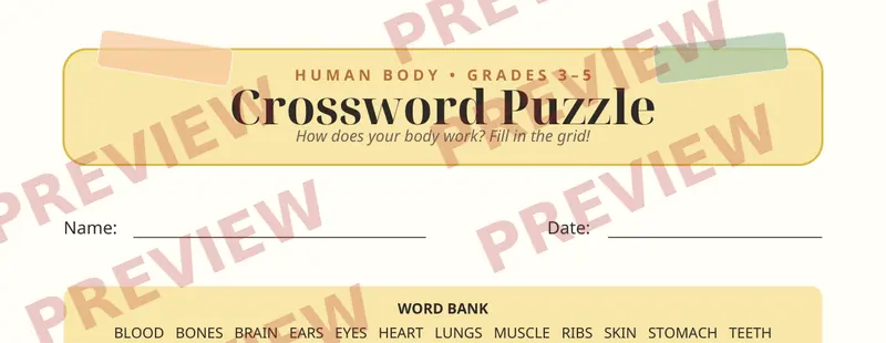 First page preview of Human Body Crossword Puzzle