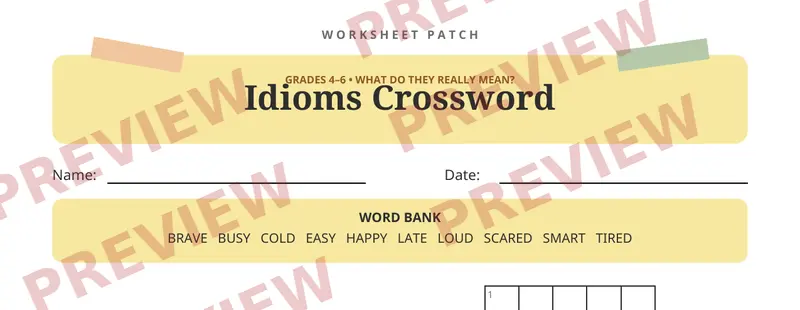 First page preview of Idioms Crossword Puzzle