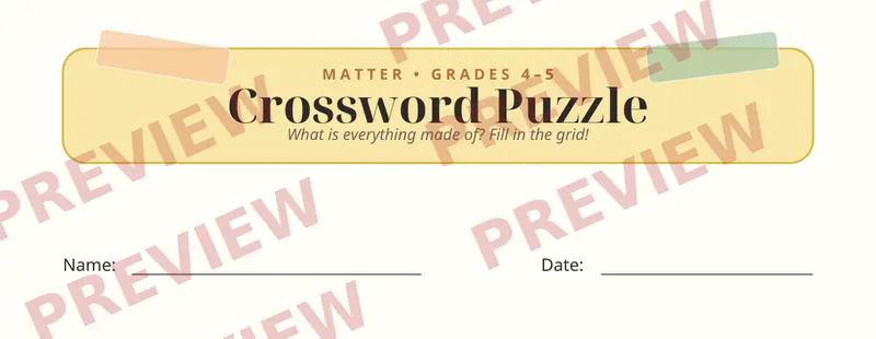 Partial preview of Matter Crossword Puzzle