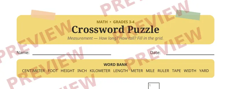 First page preview of Measurement Crossword Puzzle