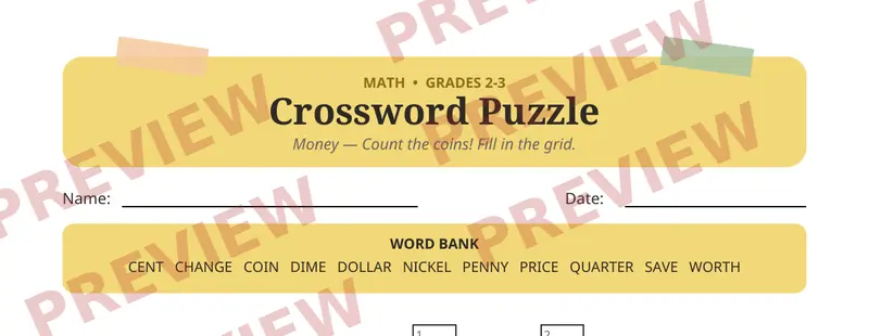 First page preview of Money Crossword Puzzle